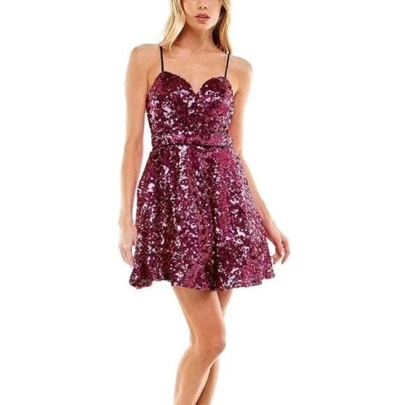 Hot Pink Sequin Mini Dress Women 5 Party Cocktail Clubwear Fit & Flare Prom Hoco - Picture 4 of 16